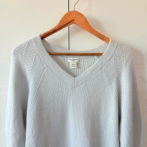Club Monaco Light Blue Ribbed Knit Cashmere Sweater - Picture 3 of 12